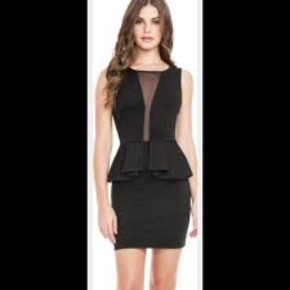 Guess Peplum Mesh Mini Dress in Black | Small - Picture 2 of 6